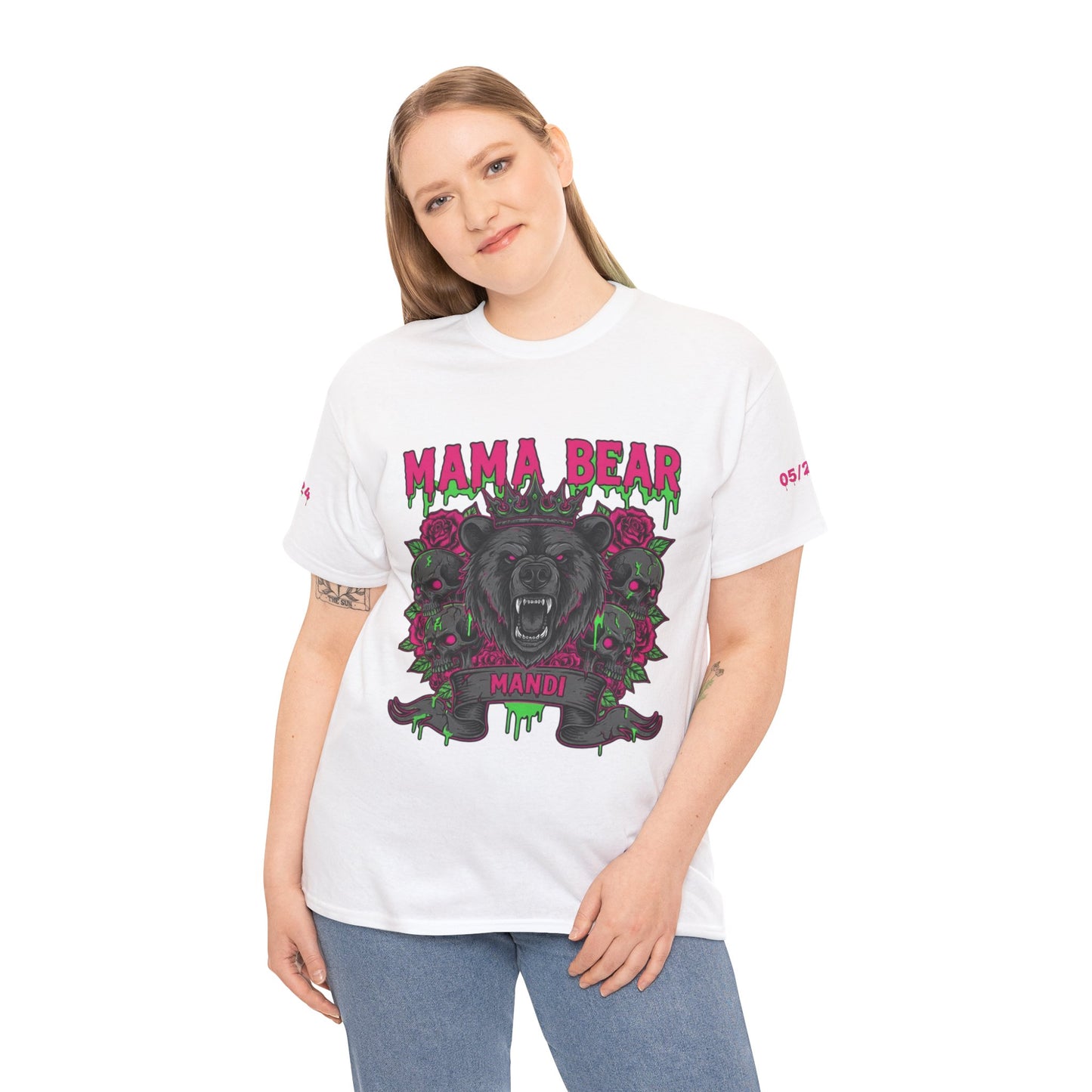 Momma Bear Floral Skull Tee — Bold Gothic Bear Graphic