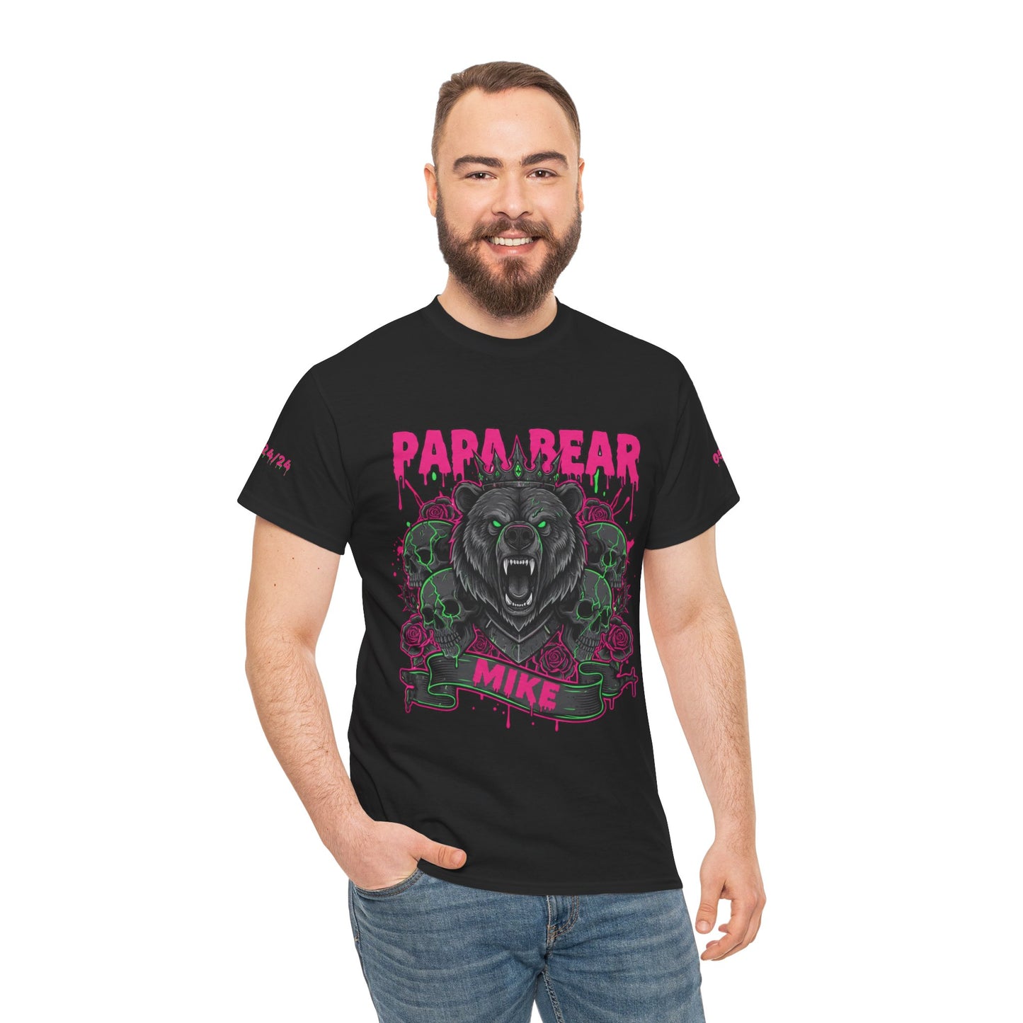 Papa Bear Personalized Tee — Dark Retro Bear "Mike" Graphic