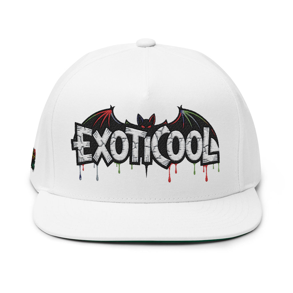 Embroidered Flat Bill Cap - Exoticool Rainbow Eyes Wings Dripping Hat