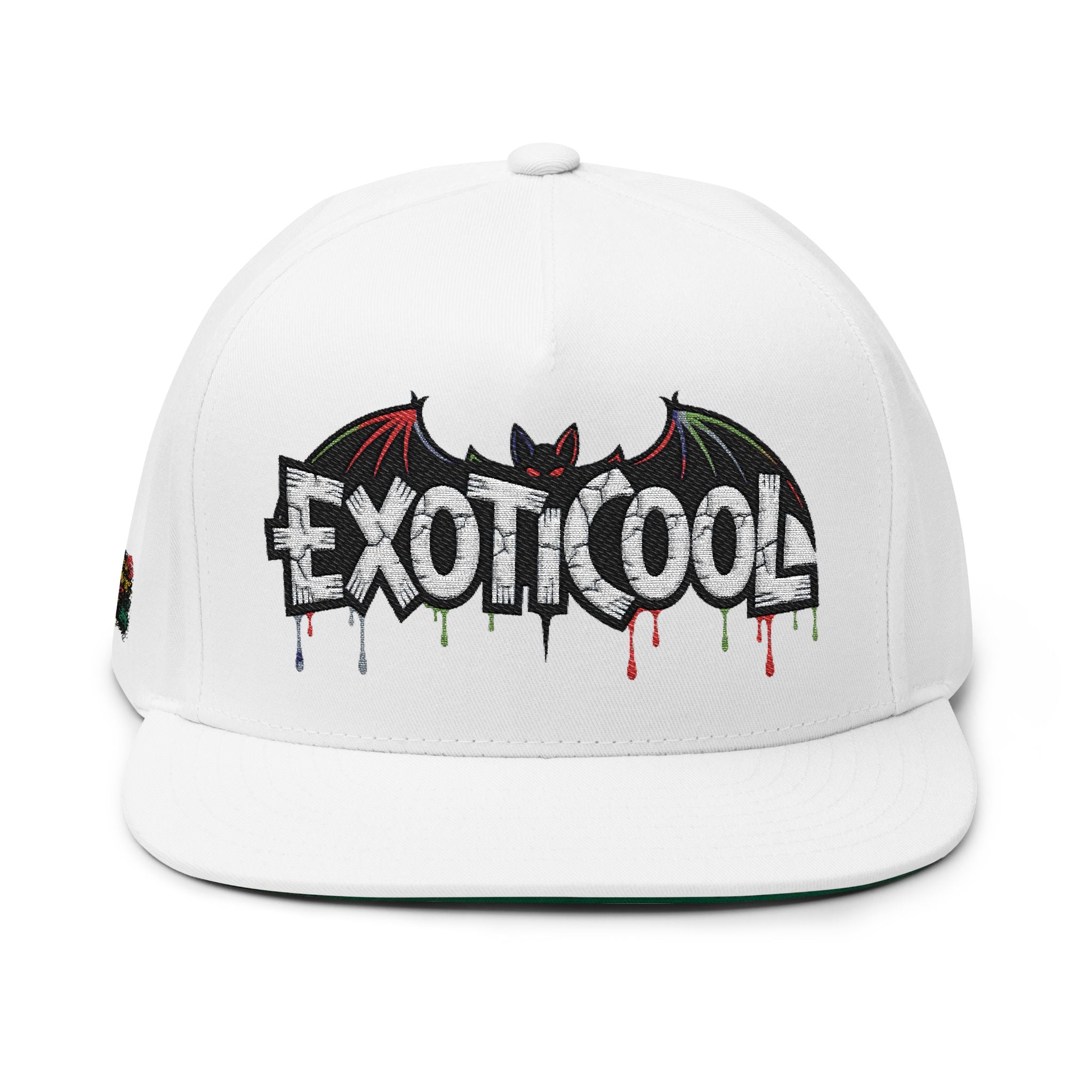 Embroidered Flat Bill Cap - Exoticool Rainbow Eyes Wings Dripping Hat