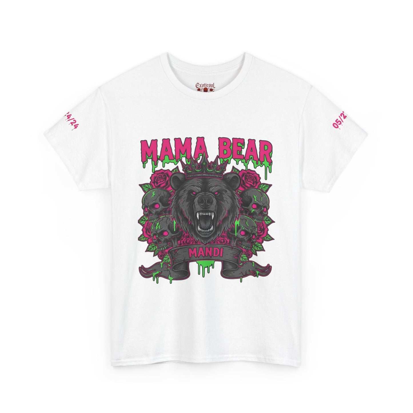 Momma Bear Floral Skull Tee — Bold Gothic Bear Graphic