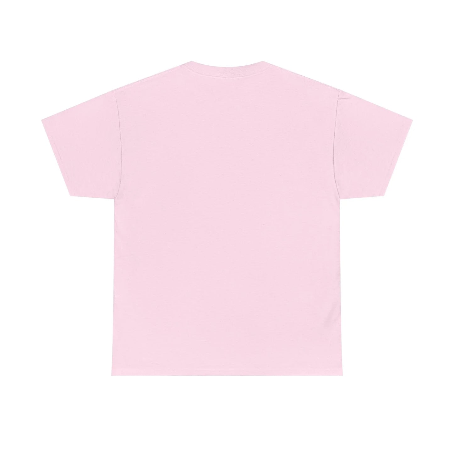 Back view of plain light pink cotton unisex t-shirt on white background