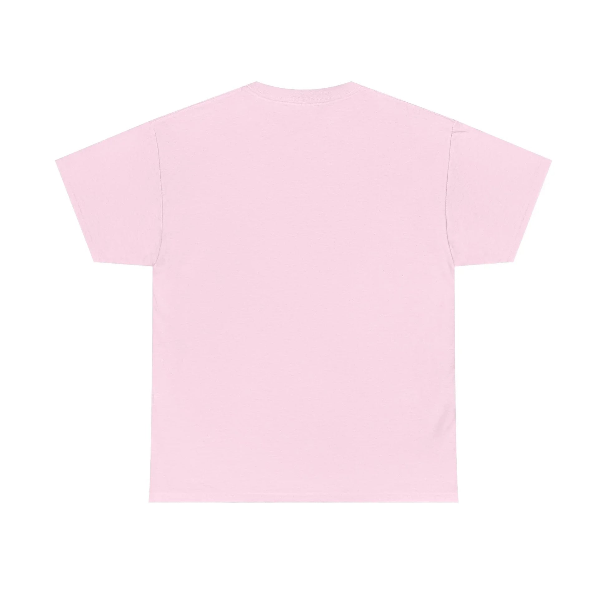 Back view of plain light pink cotton unisex t-shirt on white background