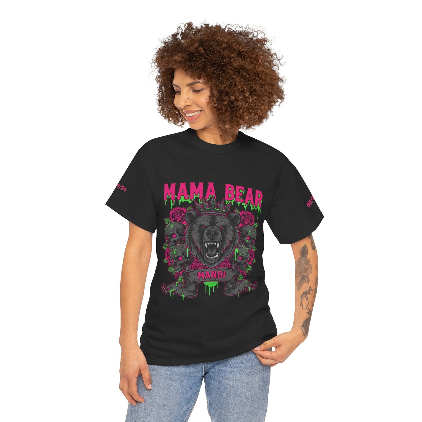 Momma Bear Floral Skull Tee — Bold Gothic Bear Graphic