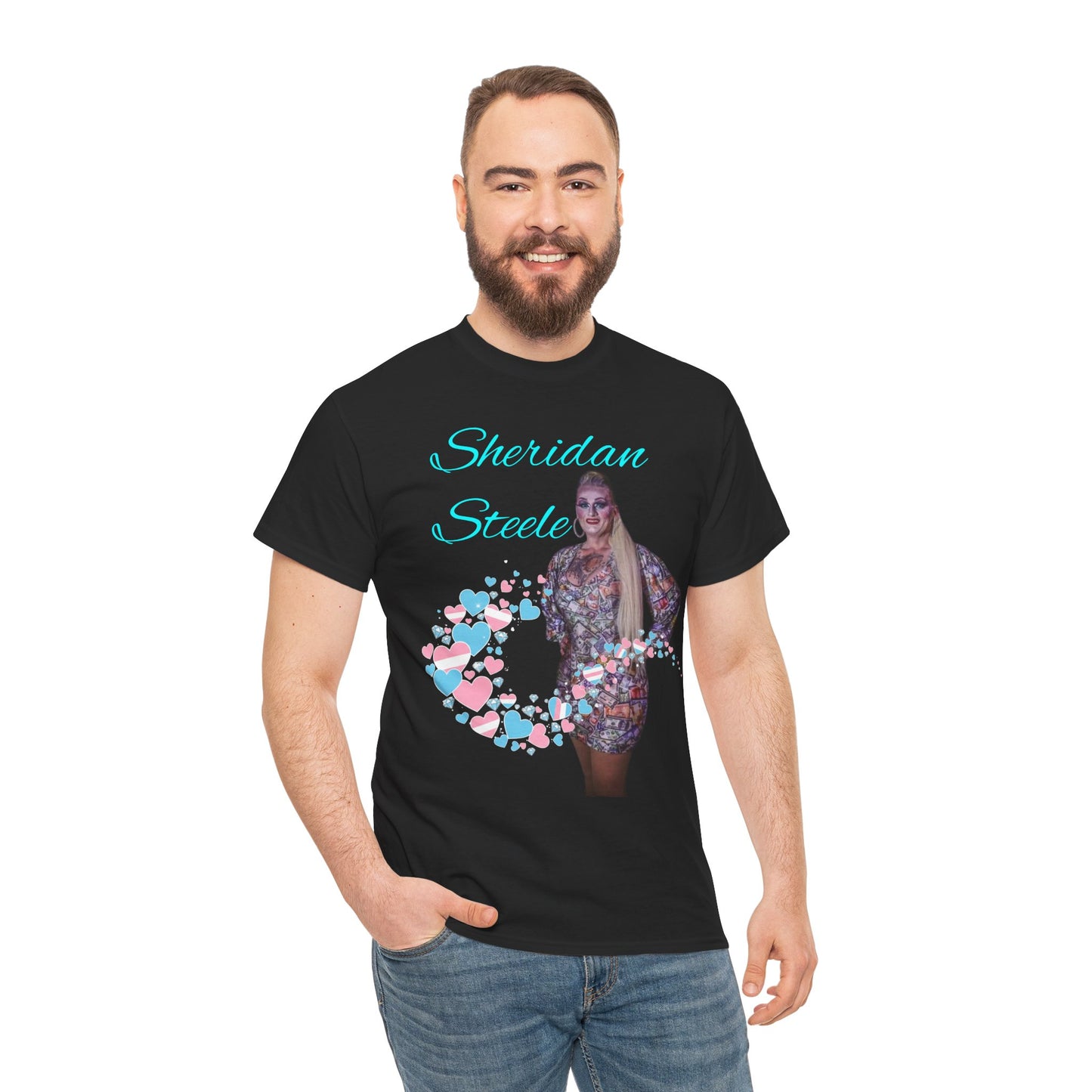 Sheridan Steele Portrait Tee — Glitter Hearts Photo Graphic T-Shirt (Trans Ally)