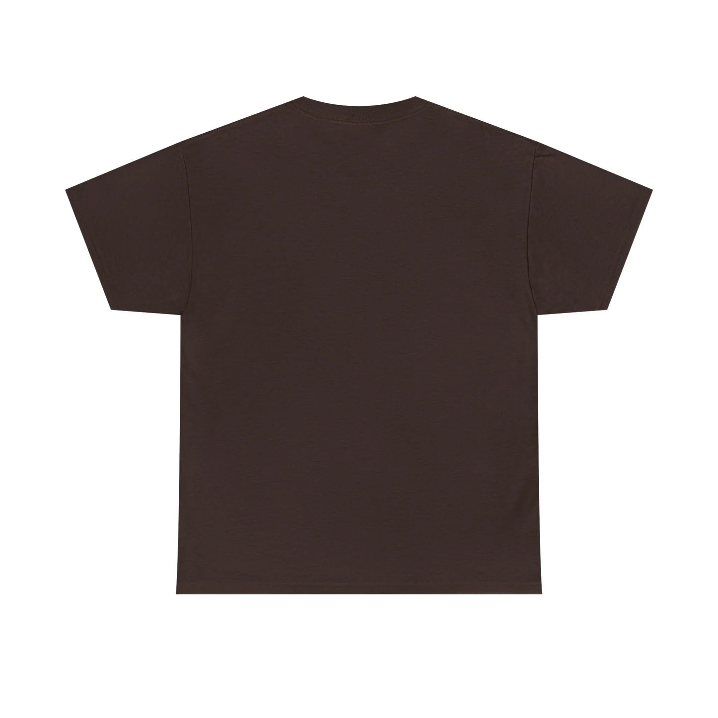 Plain brown short sleeve unisex t-shirt, back view, on white background