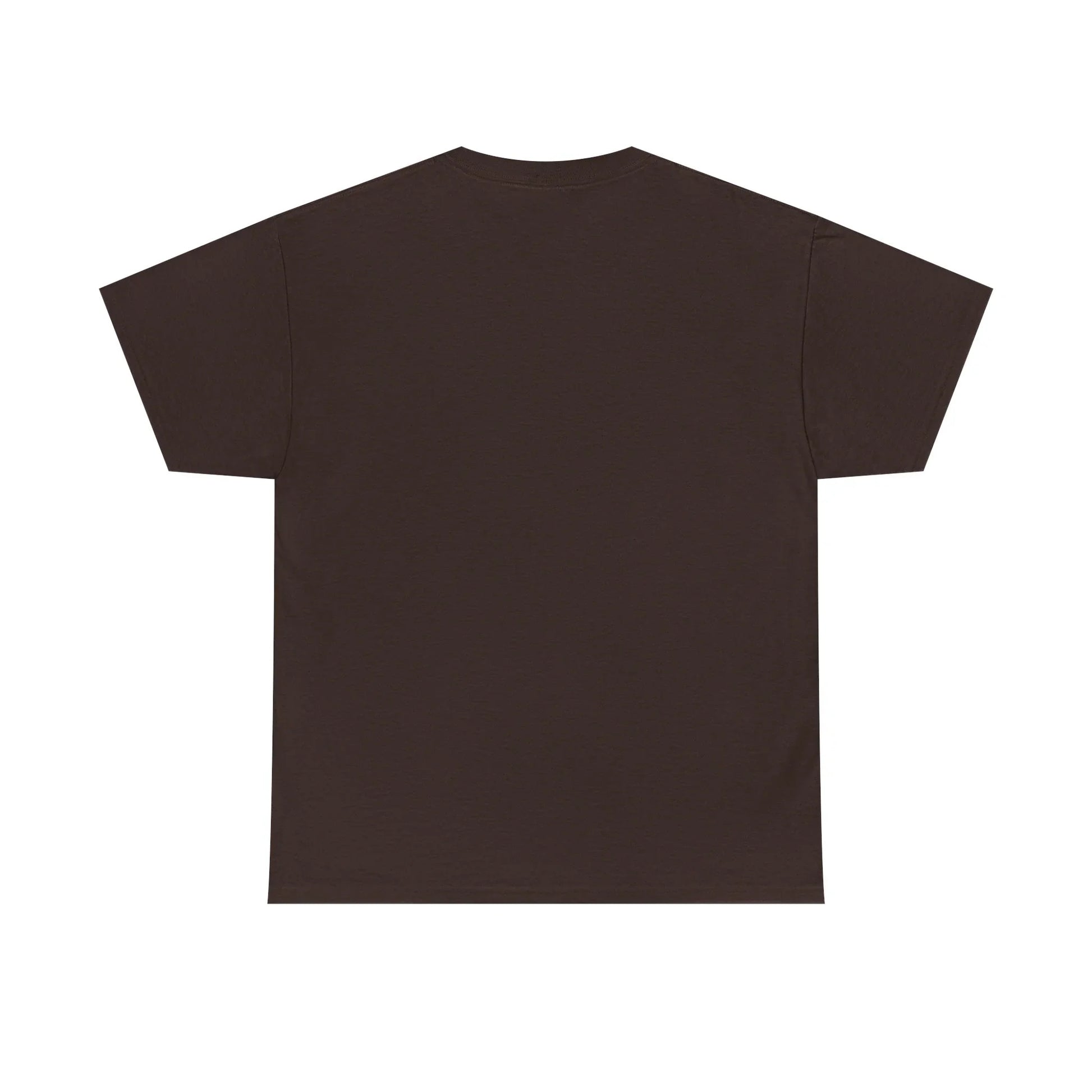 Plain brown short sleeve unisex t-shirt, back view, on white background