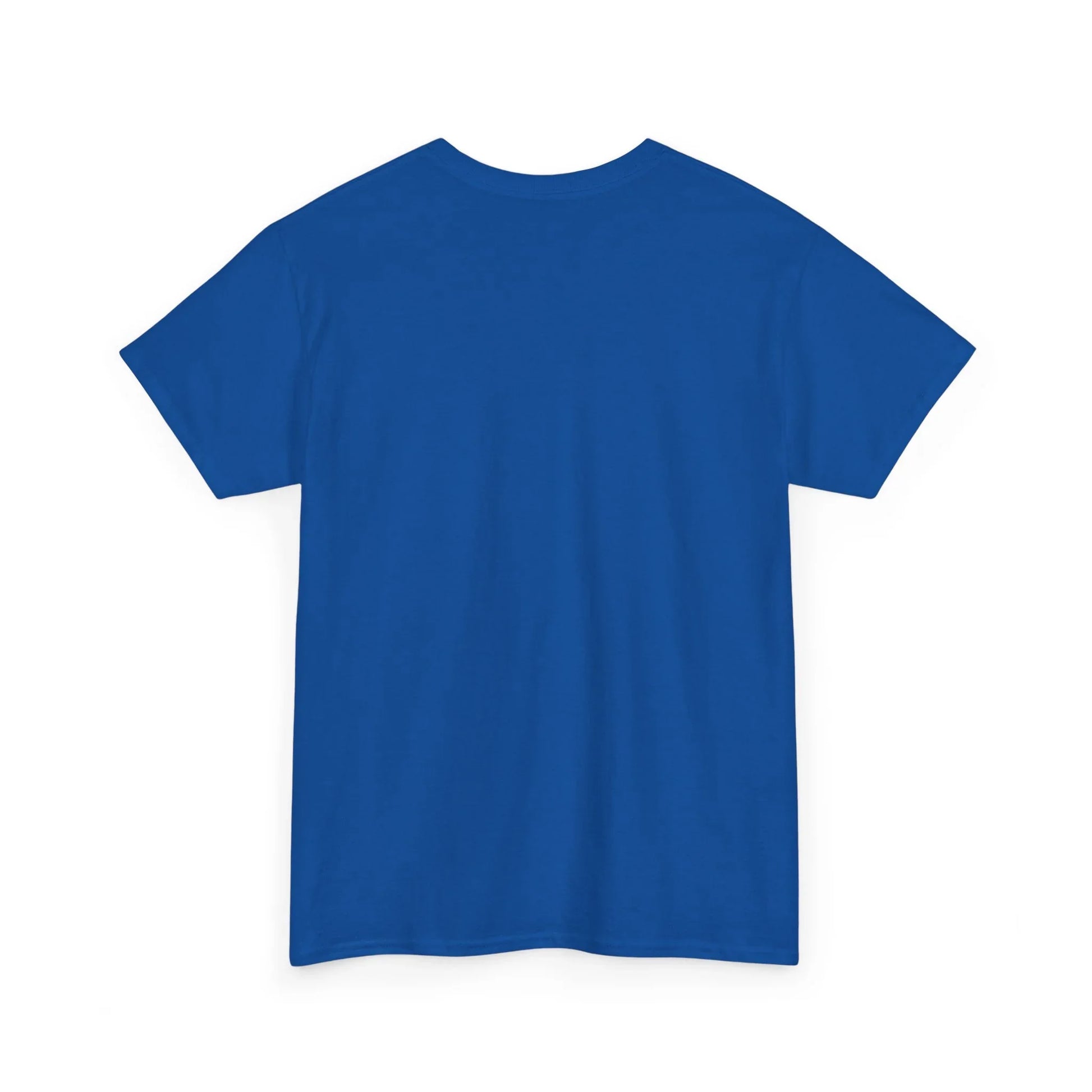 Plain royal blue unisex t-shirt on white background, back view