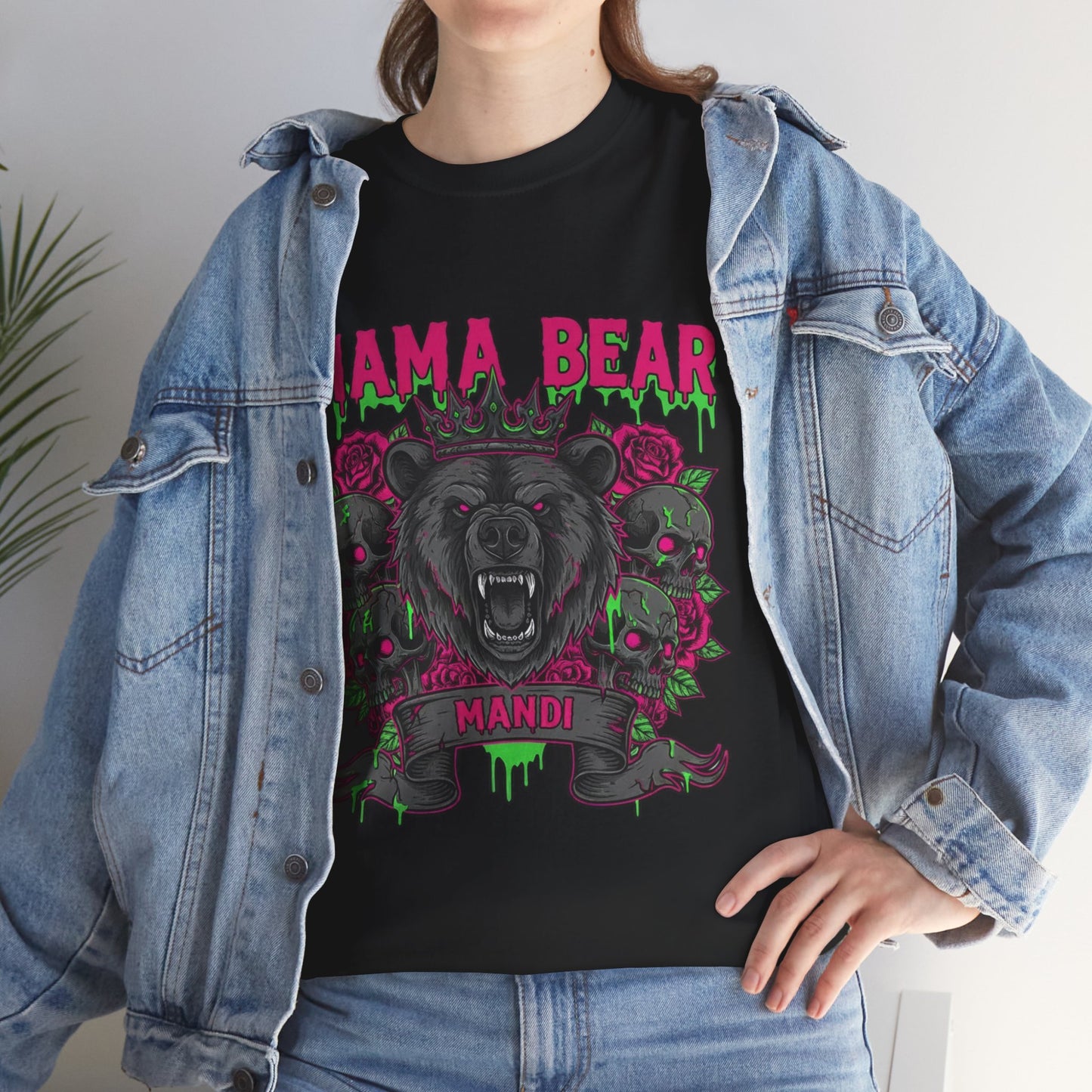 Momma Bear Floral Skull Tee — Bold Gothic Bear Graphic