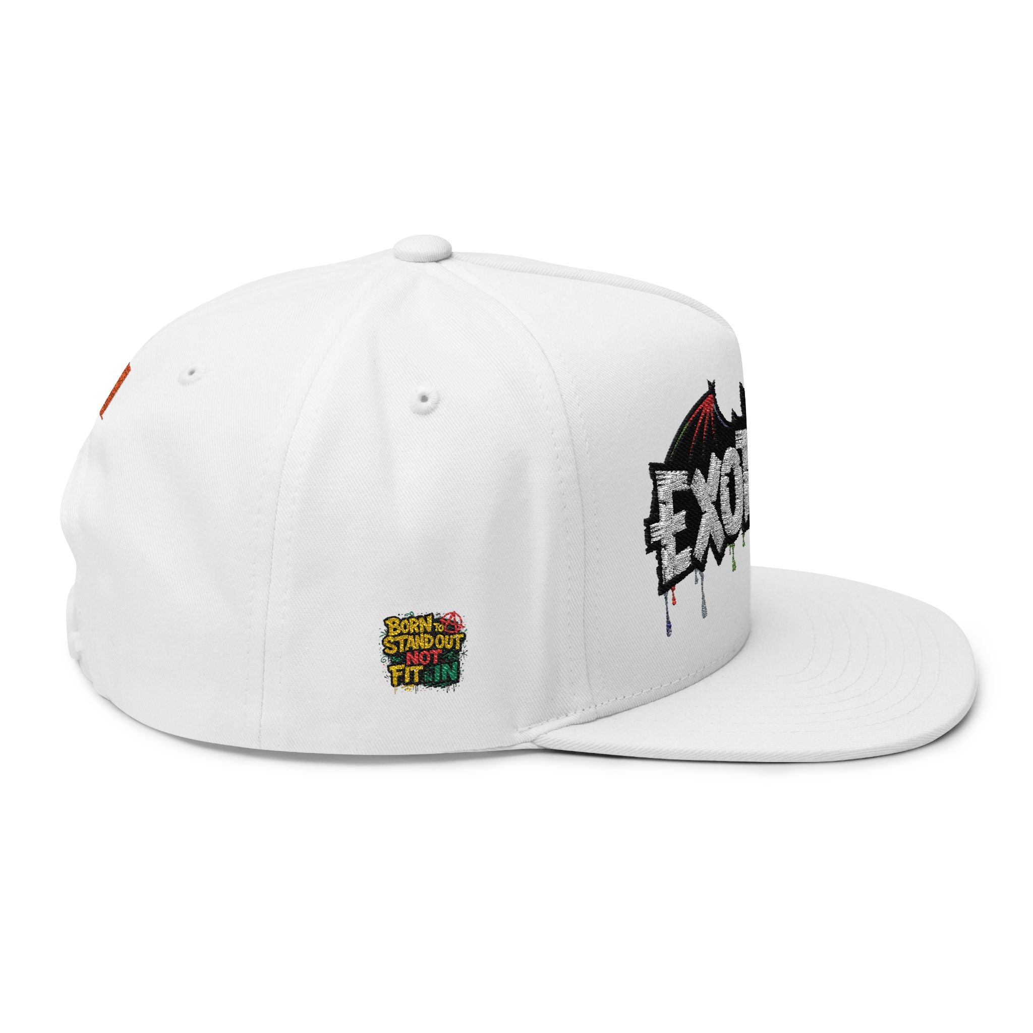 Embroidered Flat Bill Cap - Exoticool Rainbow Eyes Wings Dripping Hat