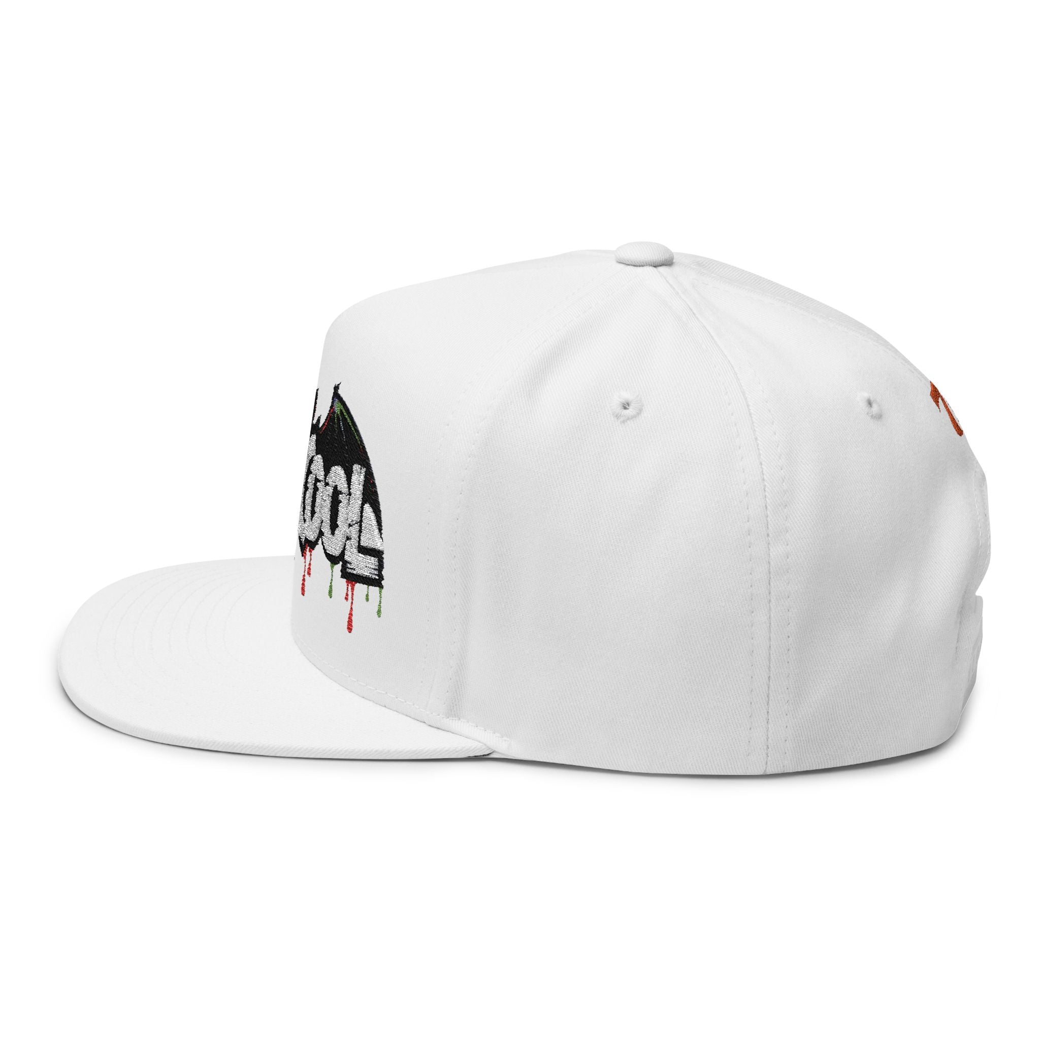 Embroidered Flat Bill Cap - Exoticool Rainbow Eyes Wings Dripping Hat