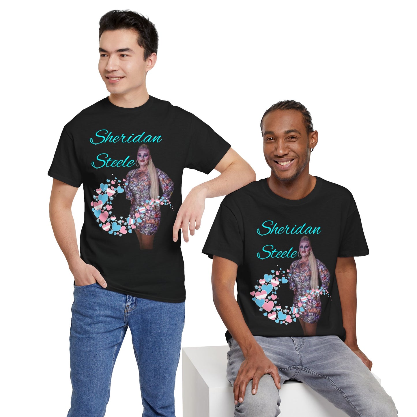 Sheridan Steele Portrait Tee — Glitter Hearts Photo Graphic T-Shirt (Trans Ally)