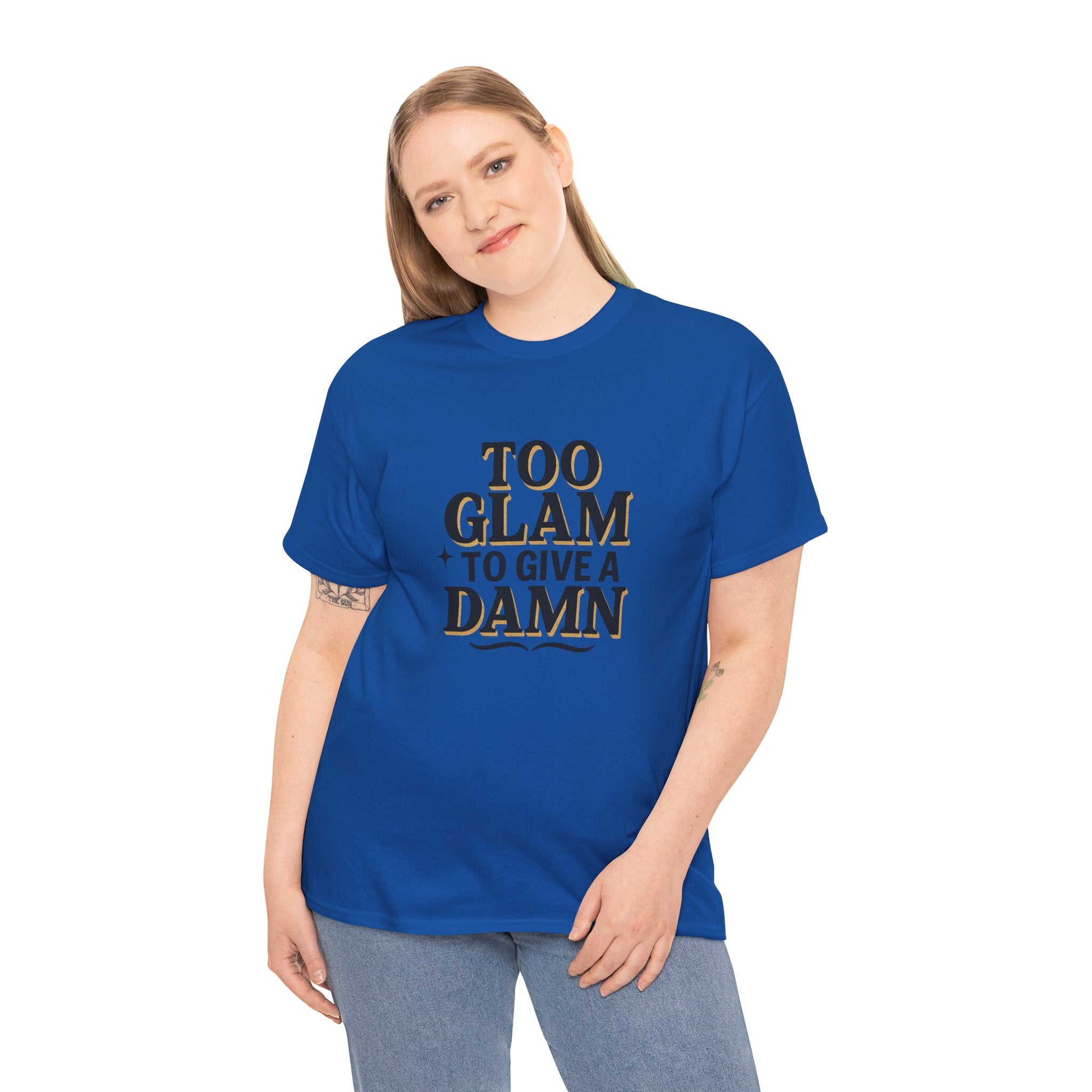 Too Glam to Give a Damn Unisex Heavy Cotton Tee, Trendy Graphic T-Shirt for Fashion Lovers, Casual Wear, Gift for Her, Stylish Everyday Wear