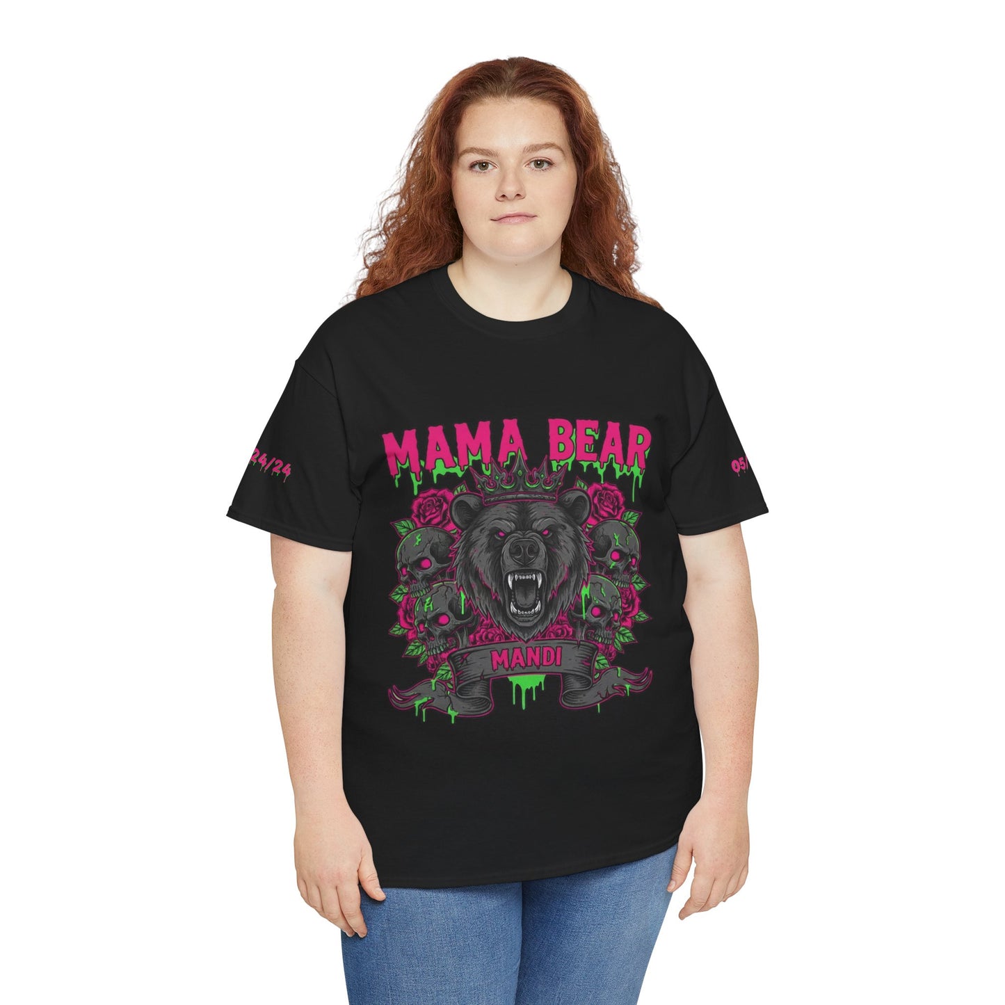 Momma Bear Floral Skull Tee — Bold Gothic Bear Graphic
